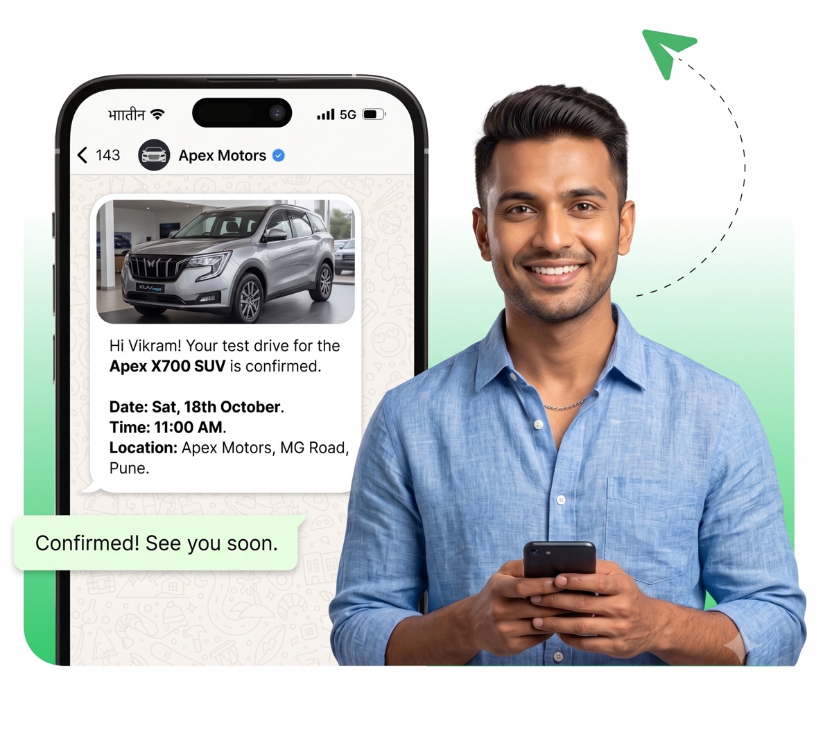 MdMist WhatsApp Business Platform — test drive booking automation